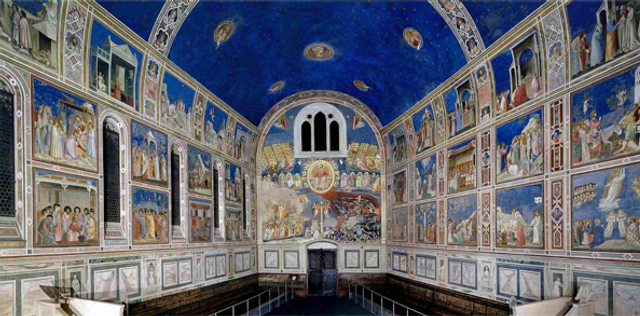 Giotto uses colour to create not only aesthetic beauty, but also to create moral and thematic connections between characters and scenes