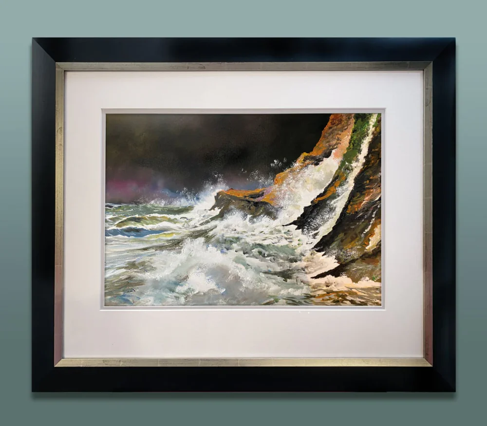 Dramatic seascape with waves crashing against the rocks