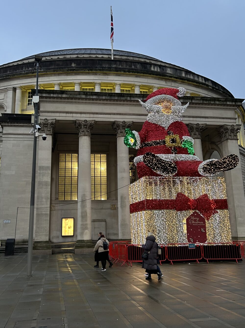 Greeted in Manchester by Santa Claus taking centre stage in St Peter's Square.