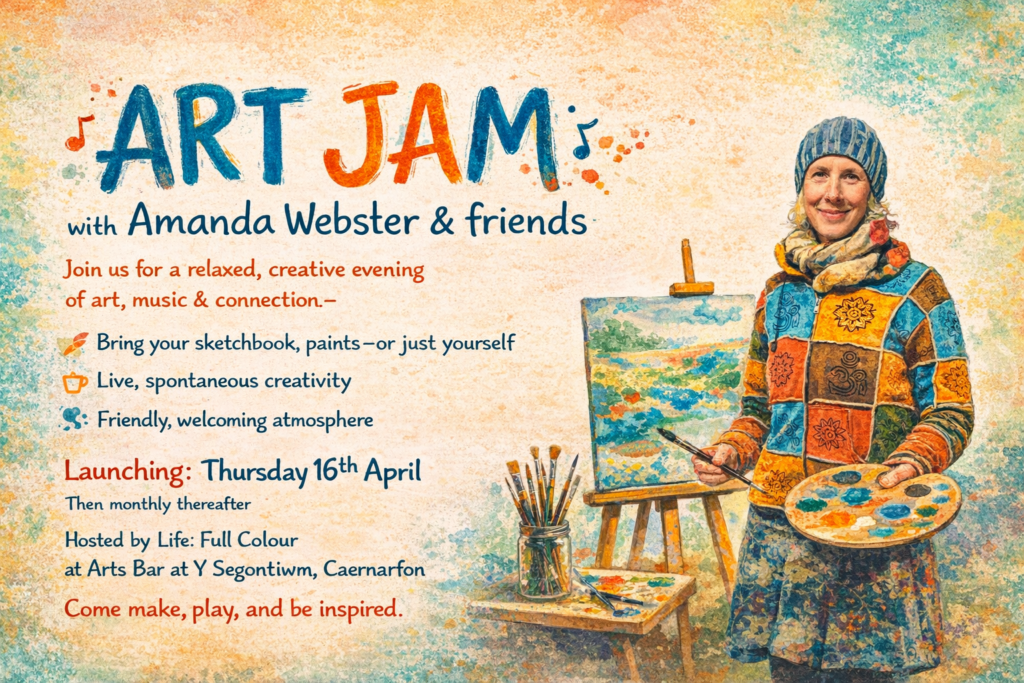 a poster to launch a new activity called "Art Jam" led by artist Amanda Webster featured in the poster.