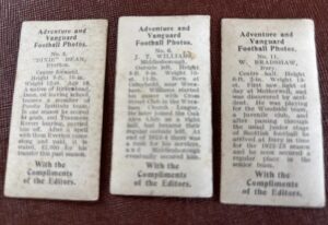 Reverse side of vintage cigarette cards with details of footballers