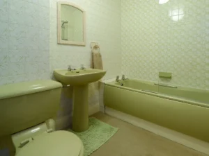 a bathroom suite from the 1970s in avocado with matching tiles