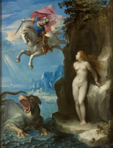Painting from 16th Century Italy of a greek myth about a princess saved by a hero