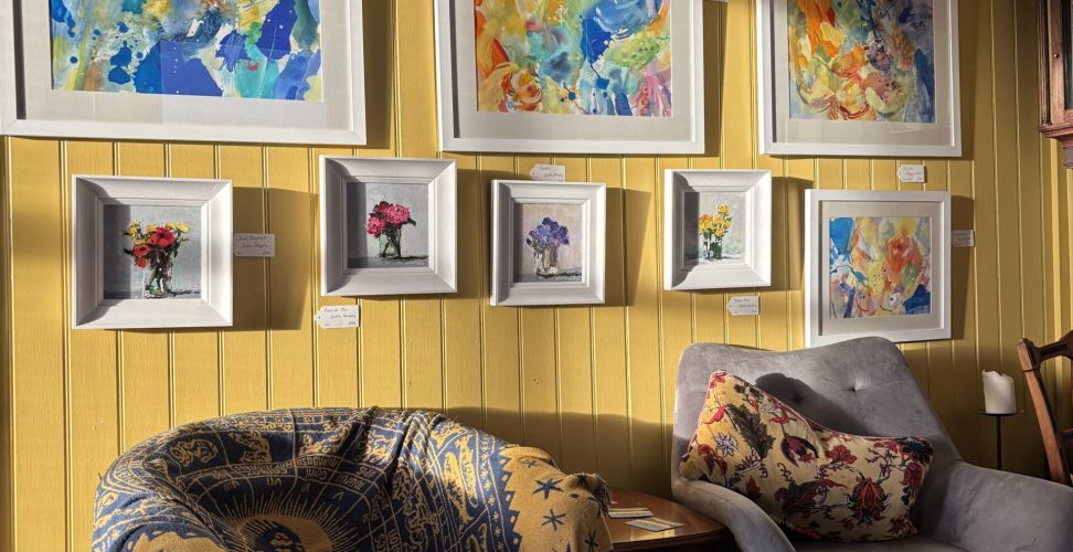 interior of the ground floor lounge space at Y Segontiwm full of original artwork