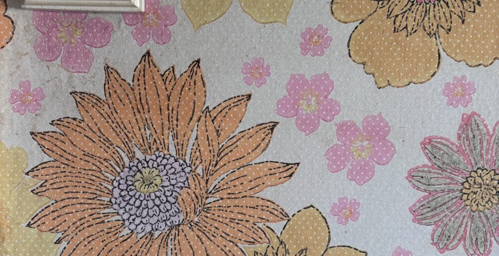 photograph of flowery wallpaper and light switch