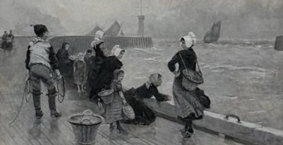 HECTOR CAFFIERI 
'Breton fish girls waiting at a quayside'